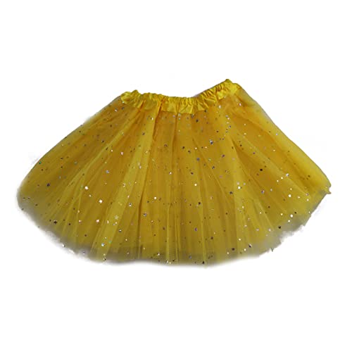 MUNDDY® - Tutu Elastico Tul 3 Capas 28 CM de Longitud para niña Bebe Distintas Colores con Estrella Falda Disfraz Ballet (Amarillo con Estrella)