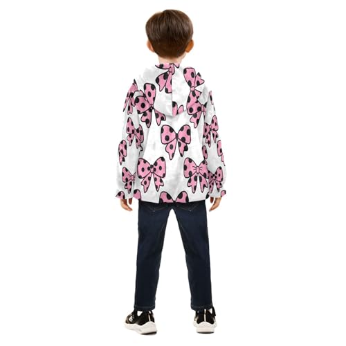 Pink Polka Dot Bow Pattern_1 Toddler Fleece Jacket Girl Boys Hooded Fleece Jacket Coat Warm Outwear Zip-up 3-10T4