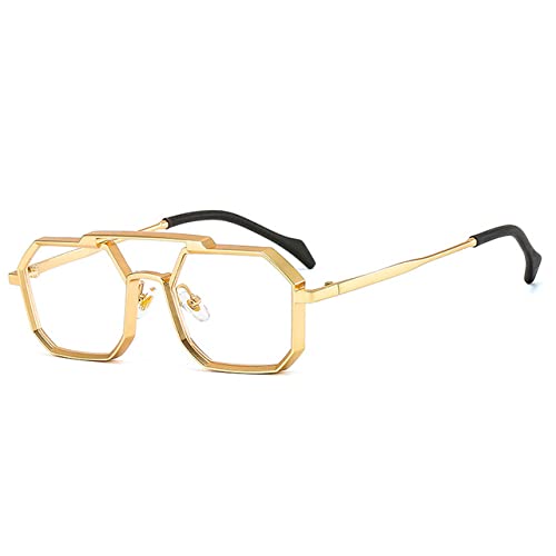 Lunettes de soleil carrées polygone femmes et hommes style rétro métal clair