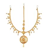 Efulgenz Gold Tone Indian Jewelry for Women Dubai Style Matha Patti Headband Indian Gold Tone Round Floral Headpiece Wedding Mathapatti Bollywood Bridal Hair Jewelry for Women Hair Accessories