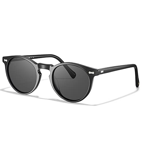 Carfia Polarized Sunglasses For Men Uv400 Protection Hand-Crafted Acetate Round Frame Retro Fashion Cool Sun Glasses Black Frame #TOP30