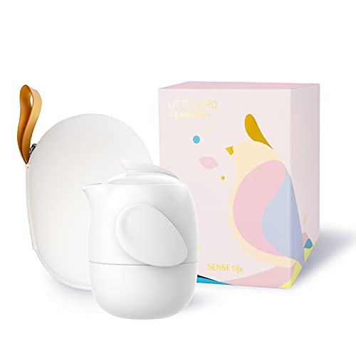 Senselife 急須セット 茶器セット 紅茶 ポット ティーポット、ティーカップ各１点含め 収納袋付き 220ml 300gのみ シンプルな和風式 紅茶 ポット かわいい小鳥デザイン 軽量な携帯式旅行用セラミックティーセット 出張、オフィス、ギフトなどに適合）「白色」