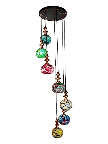 Image of HL Home Lighting Contemporary 7-Light Multicolor Glass Globes Cluster Hanging Light | Pendant Lamps