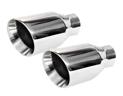 NETAMI 2.25 inch Inlet to 4 inch Outlet Exhaust Tip Stainless Steel Dual Wall Chrome Polish Weld-on 2 Pack