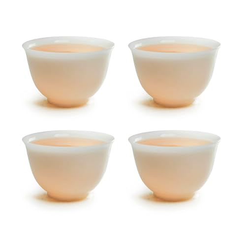 Image of Liang baobao Ice Jade White Porcelain Cups,2 oz Teacup Set of 4 Suet-fat Jade Porcelain Chinese Tea Cup Set for Gongfu Tea (small cups)