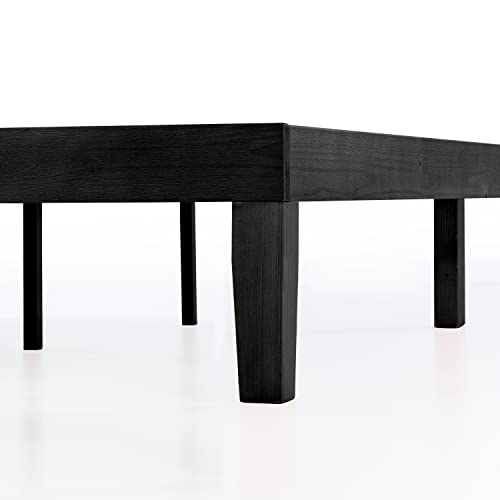 Mellow Naturalista Classic 12 Inch Solid Wood Platform Bed with Wooden Slats, Queen, Black