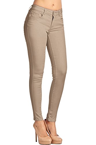 2Luv Women's Stretchy 5 Pocket Skinny Color Uniform Pants Back To School Junior Clothing Apparel Khaki 5 #TOP1