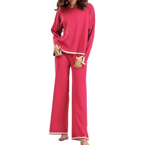 CONCINEROS Womens Home Sweater Set 2 Piece Knit Long Sleeved Loose Tops And High Waist Loose Wide Leg Trousers Cover