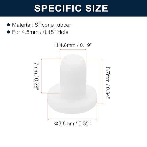 Image of uxcell 32 Pieces White Rubber Stopper, 4.8mm Plug Holes for 4.5mm /0.18 inch Hole