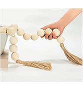 OMISHE Large Wood Bead Garland with 1.6" Diameter Wooden Beads and Tassels, Decorative Beads Boho...