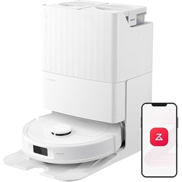 Robô aspirador de pó e passa pano Roborock Qrevo S, seca/esvazia/reabastece automaticamente, sucção 7.000Pa, autolavagem dos esfregões giratórios 200RPM com elevação 10mm, desvio de obstáculos, Branco