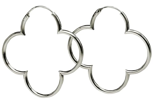 SILBERMOOS - Pendientes de aro para mujer, diseño de trébol de cuatro hojas, plata de ley 925 pulida