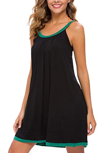 Aviier Women Cotton Sleeveless Tank Nightgowns Wide Strap Chemise Full Slip Sleep Dress (Black, Xx-Large) #TOP3