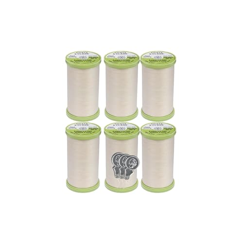 Coats & Clark Hand Quilting Sewing Thread Cotton Covered Polyester 325 Yards S960 6 Pack Bundle with 3 Bellas Crafts Needle Threaders (Natural)