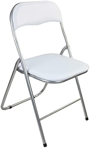 HOMION Folding Chair Light Weight Faux Leather Soft Padded Chair Seat, Space Saving, Silver Fram (1, White)