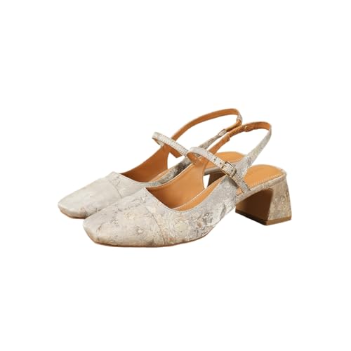 Image of Theater Women Twiggy Mary Jane Block Heel Sandals with Square Toe and Adjustable Buckle Slingback | Cushioned Comfort for Office & Formal Wear