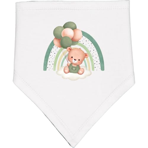 inktastic Cute Bear, Teddy Bear, Green Balloons, Boho Rainbow Baby Bandana Bib