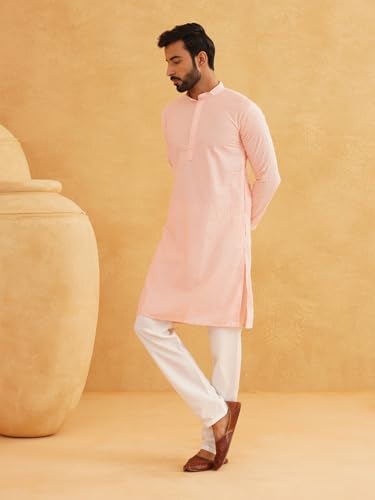 Image of Sojanya (Since 1958 Men'S Geometric Embroidered Thread Work Cotton Straight Long Kurta
