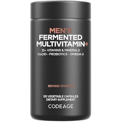Codeage Mens Daily Multivitamin 25 Essential Vitamins & Minerals, Organic Whole Foods, Probiotics, Omega-3, Zinc, Vitamins A, B, C, D, E & K 120 Capsules