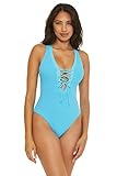 Becca by Rebecca Virtue Modern Edge Gia Lace-Up Plunge One-Piece Crystal Seas SM