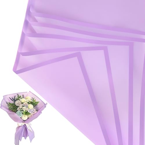 Jutieuo 20 Sheets Purple Flower Wrapping Paper Waterproof Translucent Korean Floral Paper for Flower Bouquet Wraps Gift Packaging Florist Supplies (22.8 x 22.8 inch)