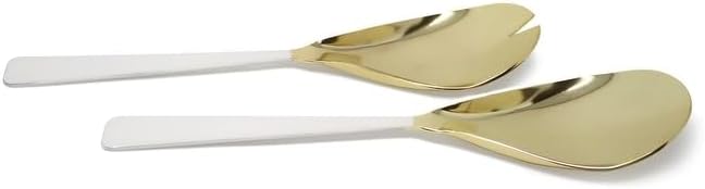 Gold Salad Servers with White Handles Set of 2 Gold/White Stainless Steel