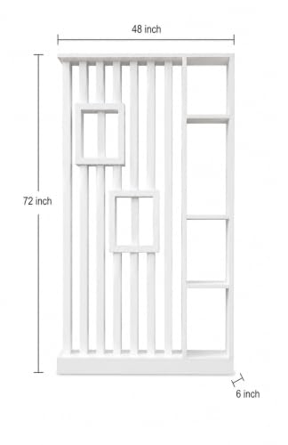 Image of Modern Wooden Room Divider Partition Shelf for Living Room | Shelf Divider Panel | Storage Partition for Bedroom, Hall & Office | White Finish | Pre-Assembled | (Size 72 x 48 x 6 Inches)
