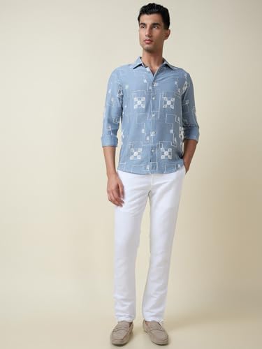 Image of Thomas Scott Mens Regular Fit Embroidered Full Sleeves Casual Shirt