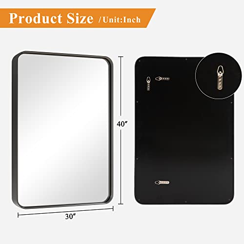 Neutype 40"X30" Bathroom Vanity Mirrors For Wall Rounded Rectangular Wall Mounted Mirror For Bathroom Vanity Farmhouse Black Bathroom Mirror Home Decor Aluminum Alloy Frame Vertical Or Horizontal #TOP3