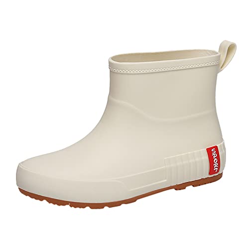 Maskjuwio Botas de agua de pantorrilla ancha para mujer, botas de lluvia lisas, botas de agua de suela gruesa, botas Chelsea de ajuste elegante, botas de jardín totalmente impermeables, botas de agua
