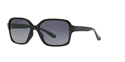 Oakley Women's 0OO9312 Proxy Rectangular Sunglasses, Polished Black/Grey Gradient Polarized, 54 mm