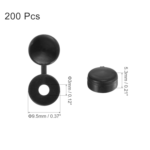 QUARKZMAN 200 Stück Schraubenabdeckungskappen, 3mm Kunststoff-Scharnier-Schraubenkappen, Klapp-Schrauben-Snap-Abdeckungen zum Abdecken von Schraubenköpfen (Schwarz)