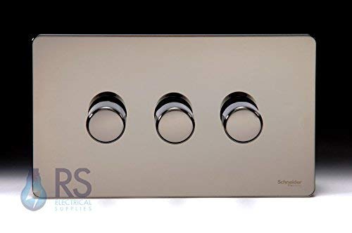 Schneider Screwless Flat Plate Black Nickel Rotary Dimmer 3G 2W 250W G