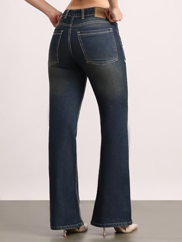 Image of Urbano Fashion Women's Mid Rise Bootcut Washed Jeans Stretchable