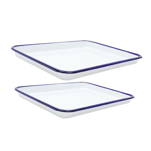 Zerodeko 2Pcs Heat Resistant Enamel Baking Trays Non Stick Rectangle Oven Pans for Versatile Kitchen Use Easy Cleaning Baking Dishes for Cookies and Pies