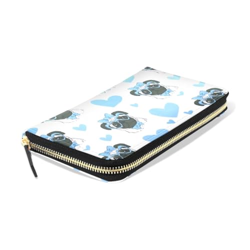 Long Wallets Leather Bifold Wallet for Women Blue Puppy with Zipper Credit Card Holder Large Capacity3