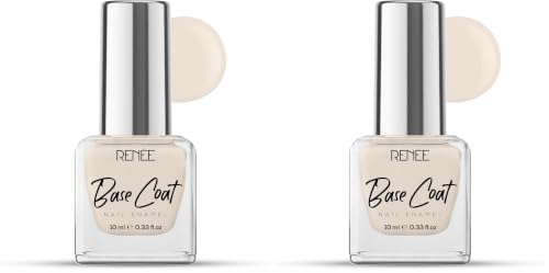 Image of RENEE Base Coat Glossy Finish Nail Enamel, Quick Drying, Long Lasting, Chip Resisting Formula with Full Coverage, One Stroke Application, Translucent Layer, 10 Ml (Pack of 2)