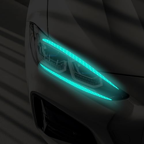 Image of 4 Pcs Reflective Eyeliner Car Decals-2 Pair Super Bright Vinyl Stickers for Headlights, High Reflective Car Headlight Eyelashes Sticker Cute Girl Car Accessory (Mint Green)