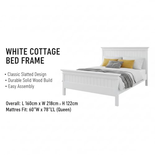 Image of APRODZ Solid Wood Without Storage Queen Size Clemons Bed for Bedroom Stylish | White Finish