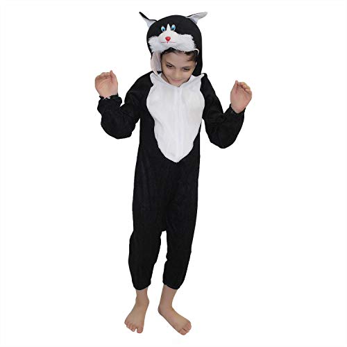 Image of Kaku Fancy Dresses Fleece Cat Domestic Pet Animal Costume For Kids - Black, 5-6 Years | Animal Fancy Dress For Boys & Girls