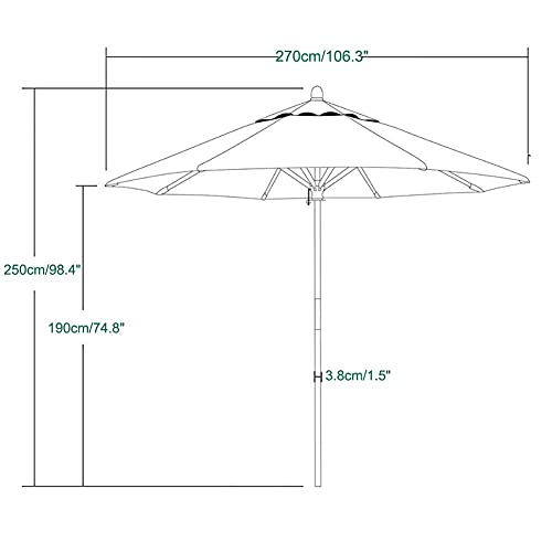 Parasol de madera resistente de 7ft con tejido azul oscuro para terraza 4