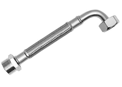 SFX® Panzerschlauch 100cm DN8 Flexschlauch 3/4 Zoll AG x 3/4 Zoll ÜM - 90°Bogen Edelstahl Umflechtung Waschmaschinenschlauch Anschlussschlauch 1000mm