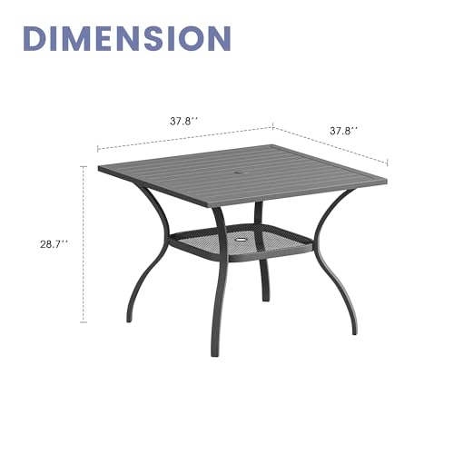 Image of VICLLAX Outdoor Patio Dining Table for 4, Square Patio Table with Umbrella Hole for Patio Lawn Deck Backyard, Dark Grey Tabletop