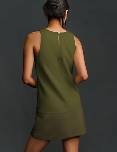 Image of Sleeveless Mini Dress for Women 2025 Fall Casual Beach Crew Neck Zip Up Tank Dresses