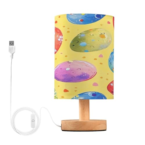 SDMKA Colorful Eggs Bedside Table Lamp for Bedroom, Minimalist Nightstand Lamp with Round Fabric Shade for Living Room, Office, No Bulb Required