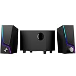 Nylavee Computer Speakers with Subwoofer, 2.1 Hi-Fi PC Speakers System with 6 Lighting Modes, Enhanced Bass, Plug and Play, USB/USB-C Powered and 3.5mm Aux in for Desktop, Monitor, Laptop, Tablet