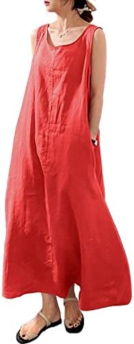 chouyatou Women's Summer Casual Sleeveless Cotton Sun Dress Maxi ...