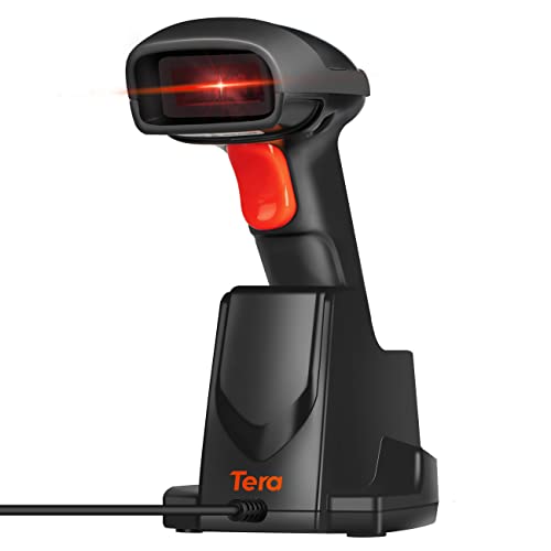 Tera Lecteur de Code à Barres Laser sans Fil 1D sans Fil 2.4GHz Douchette Scanner de Code Barres avec Base de Charge pour Entrepôt Magasin Logistique, 6100-N