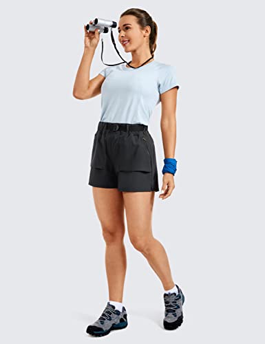 Crz Yoga Women's Waterproof Stretch Hiking Shorts: Mid Rise Summer Outdoor Golf Workout Shorts Zip Pockets With Belt - 3'' Ink Gray Small #TOP3