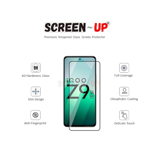 Image of ScreenUp Tempered Glass For iQOO Z9 5G - Ultra Clear, 9H Scratch Resistant, Full Coverage, Easy Install Screen Protector